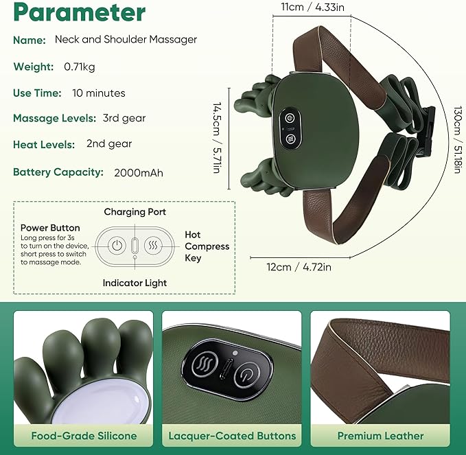 Original N7 Shoulder Hand Neck Massager Fingers with Heat Simulated Human Hand Design for Pain Relief, 4D Kneading Massage Deep Tissue and Back Pain Relief