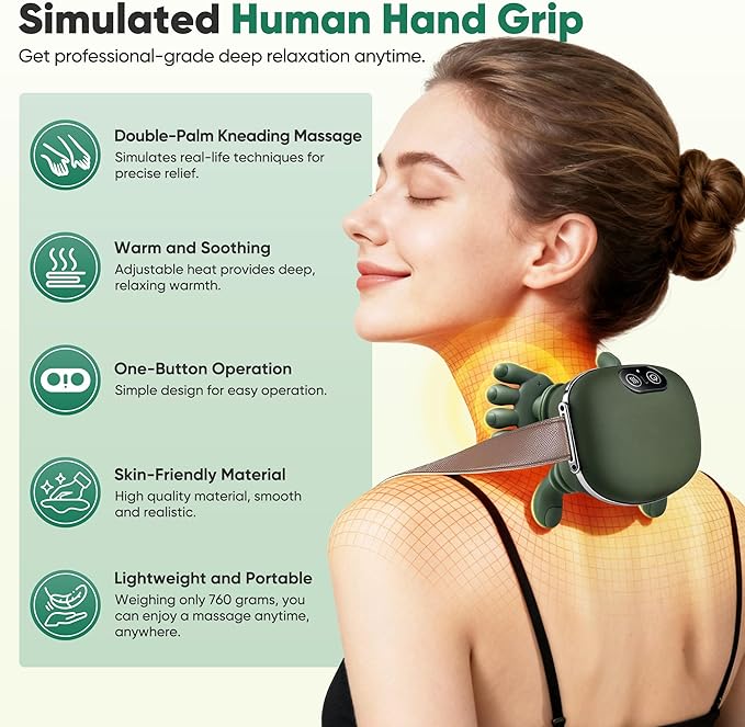 Original N7 Shoulder Hand Neck Massager Fingers with Heat Simulated Human Hand Design for Pain Relief, 4D Kneading Massage Deep Tissue and Back Pain Relief